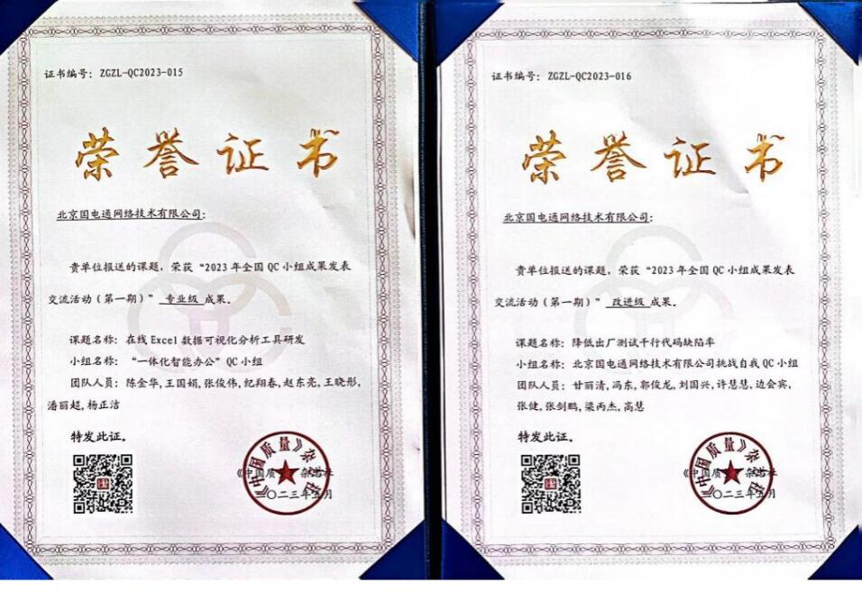 國(guó)網(wǎng)信通產(chǎn)業(yè)集團(tuán)國(guó)電通兩項(xiàng)QC成果分獲2023年全國(guó)QC小組成果二、三等獎(jiǎng)
